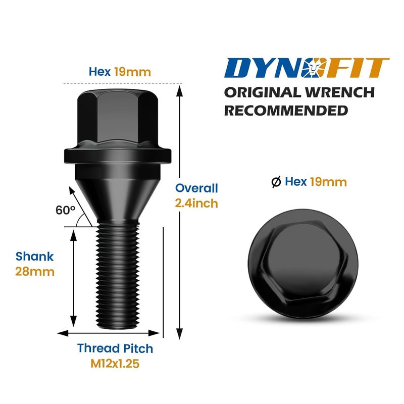 dynofit Store 12x1.25 OEM Wheel Lug Bolts, Compatible with 2018-2024 Jeep Compass 2014-2013 Cherokee 2015-2017 Chrysler 2013-2016 Dodge Dart，20pcs ET 19mm Hex 28mm Shank for Solid Chrome Wheel Studs Set - Image 2